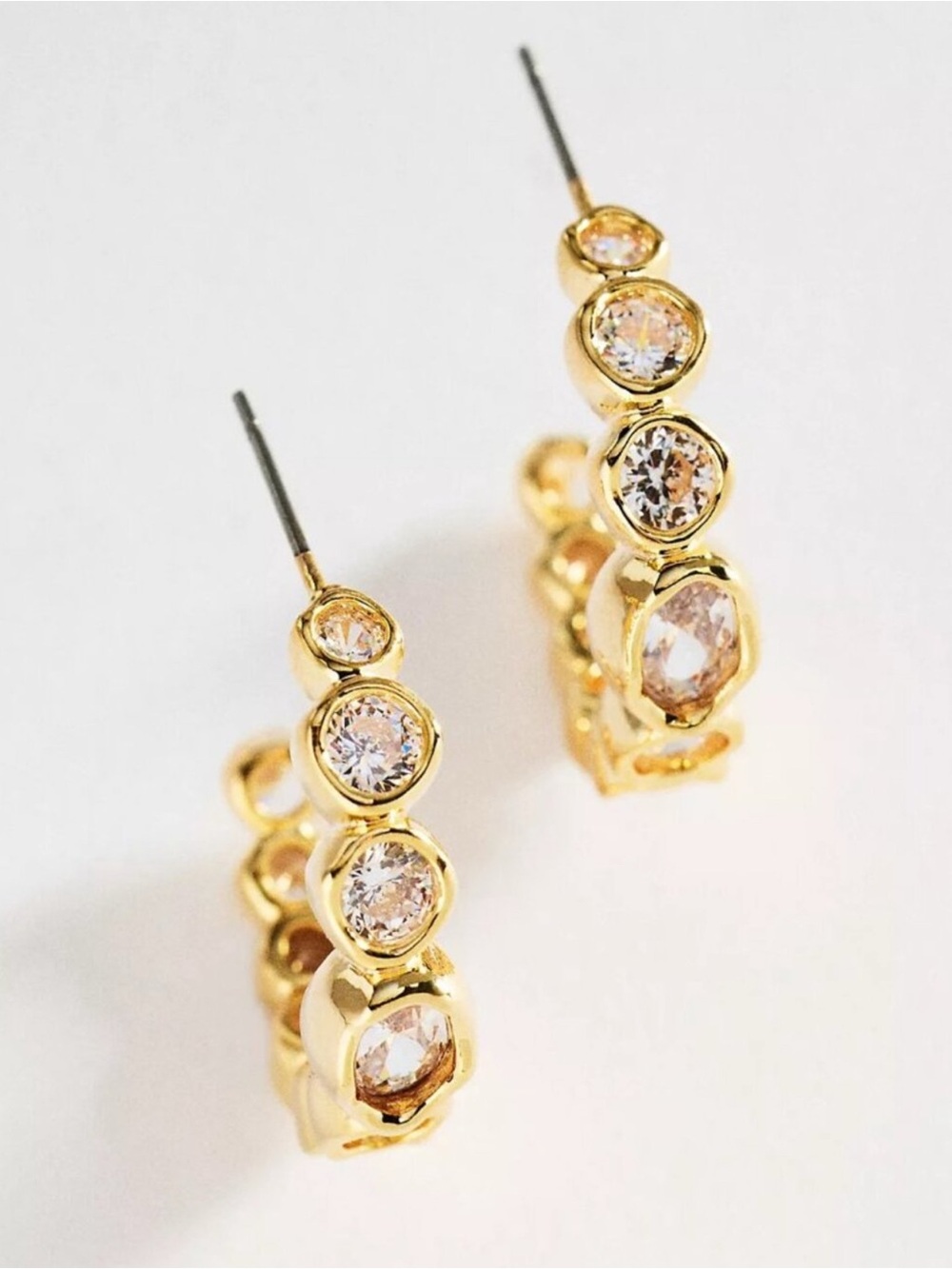 Anthropologie Gold Bezzel Crystal Half Hoop Earrings Jewelry